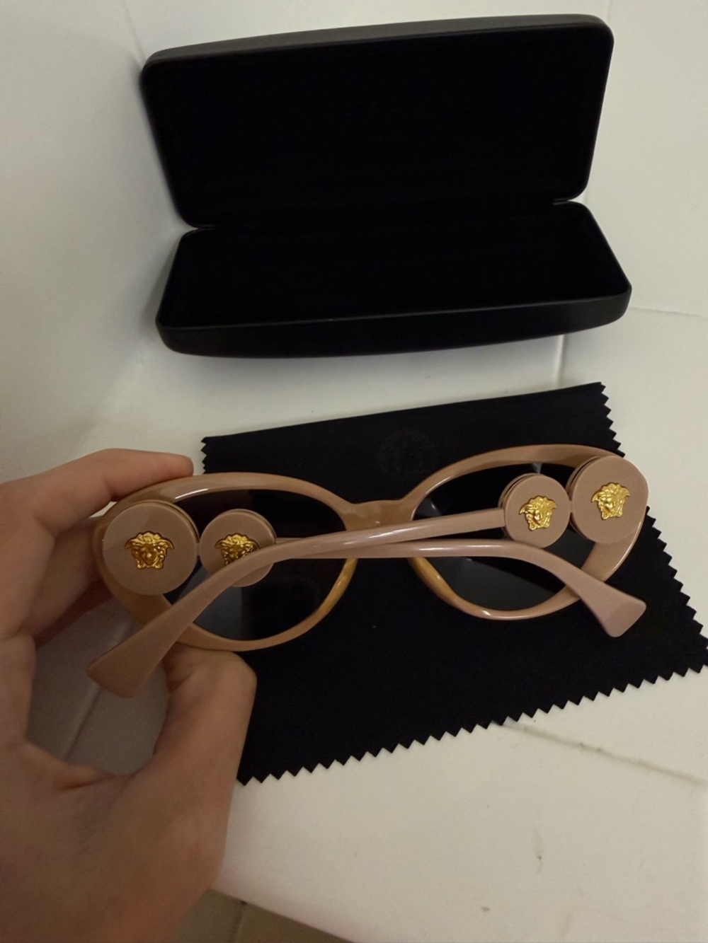 Versace Nude Beige Round Sunglasses with Gold Medusa Accents